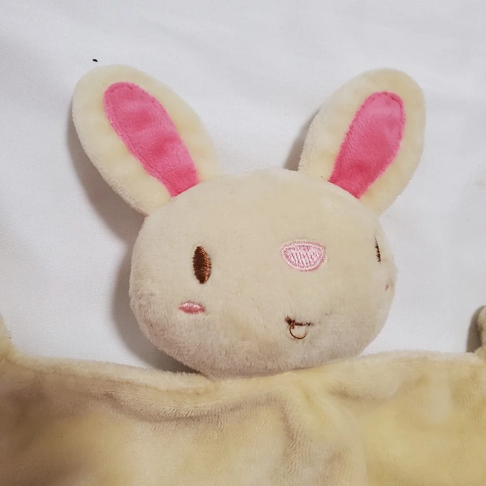 Cream Yellow Hello Bunny Rabbit Baby Security Blanket pink ears knotted corners
